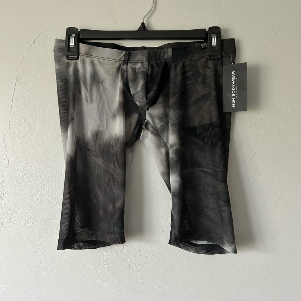 N2N Bodywear Gray Black Tie Dye Sheer Mesh Boxer Shorts Large